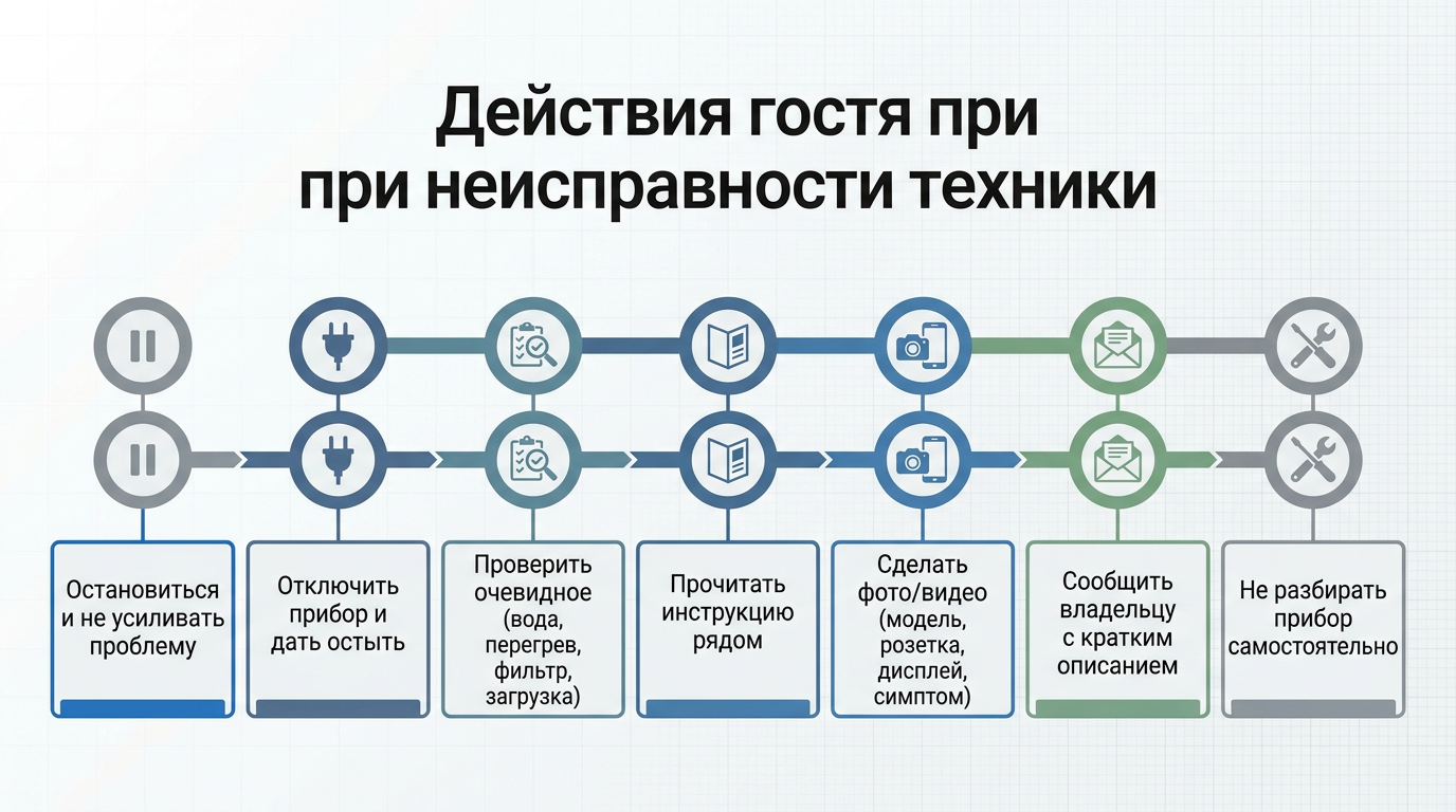 Действия гостя при неисправности техники
